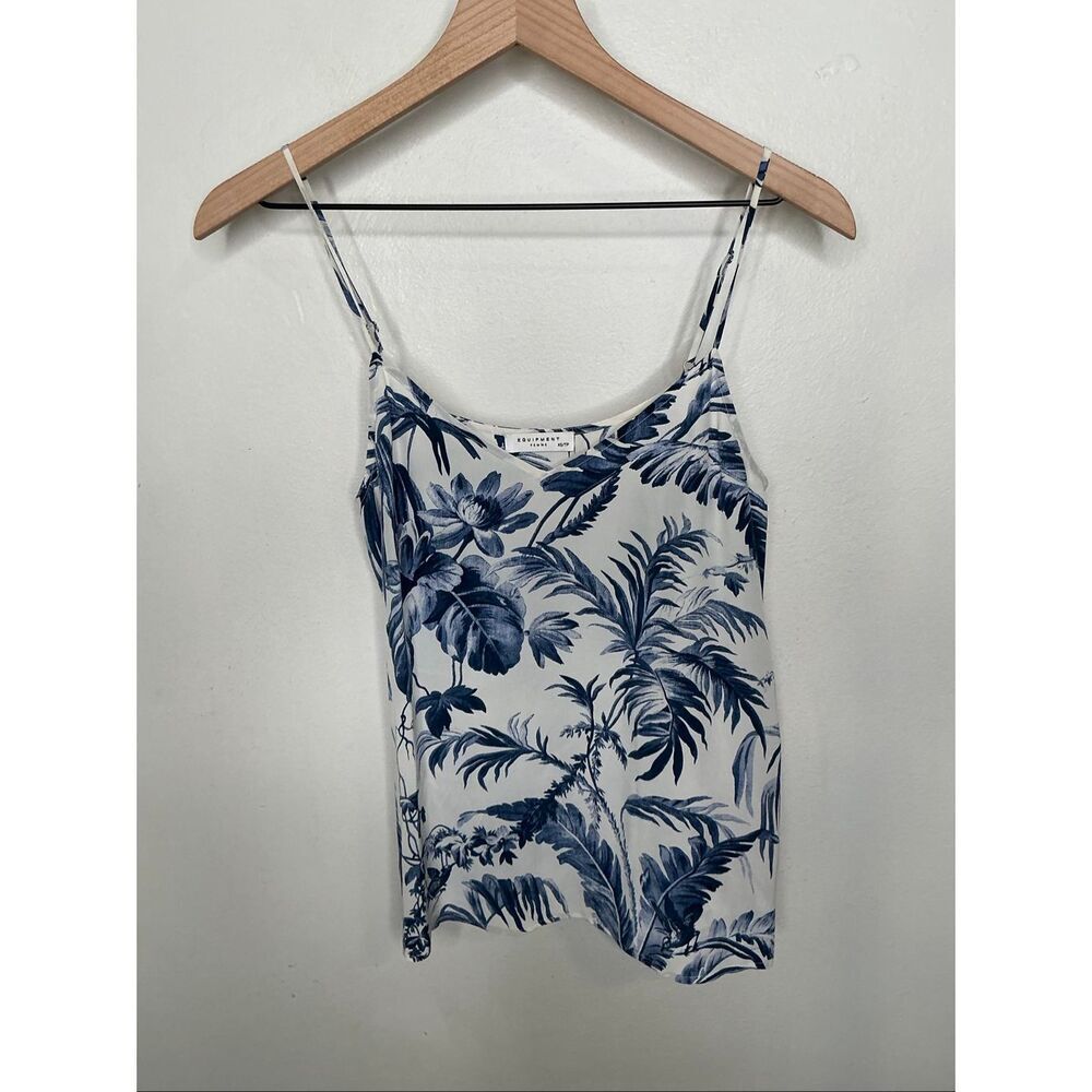 Equipment Silk Floral Tank Top | Blue and White in XS